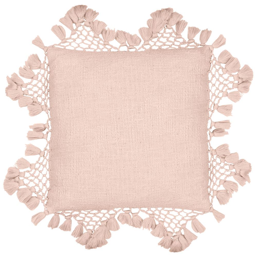 The Linen Yard Anko Marcrame 100% Cotton Tasselled Cushion Cover