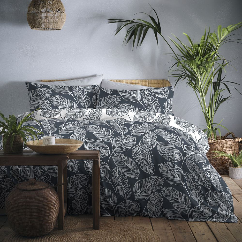 Fusion Matteo Botanical Palm Leaf Print Easy Care Reversible Duvet Cover Set