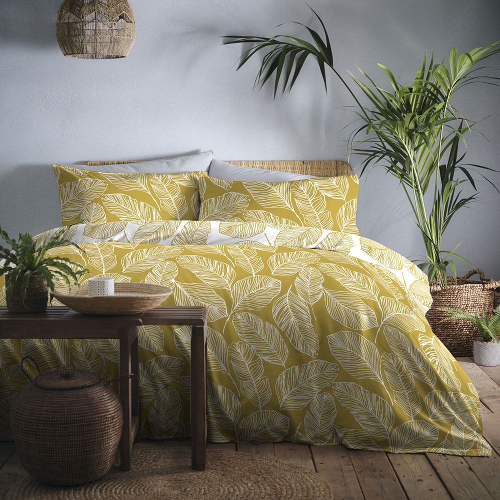 Fusion Matteo Botanical Palm Leaf Print Easy Care Reversible Duvet Cover Set