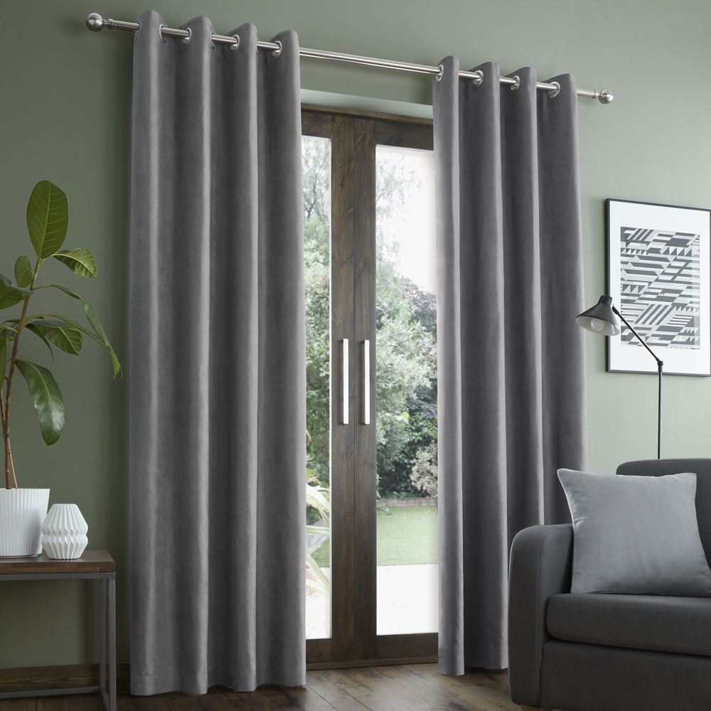 Catherine Lansfield Faux Suede Lined Eyelet Curtains