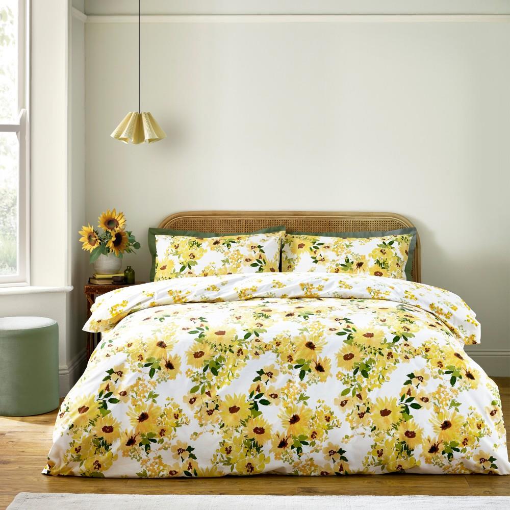 Catherine Lansfield Sunflowers Reversible Double Duvet Cover Set with Pillowcases Yellow