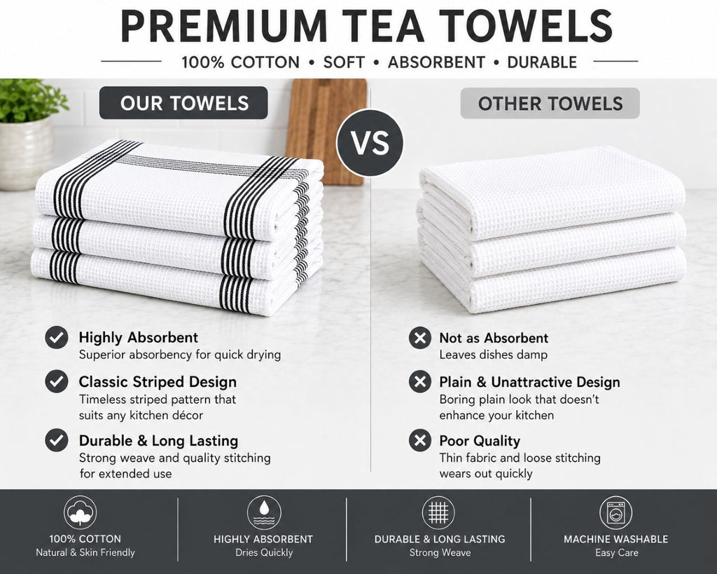 Night Zone Waffle Tea Towels 2 Pack, 100% Cotton