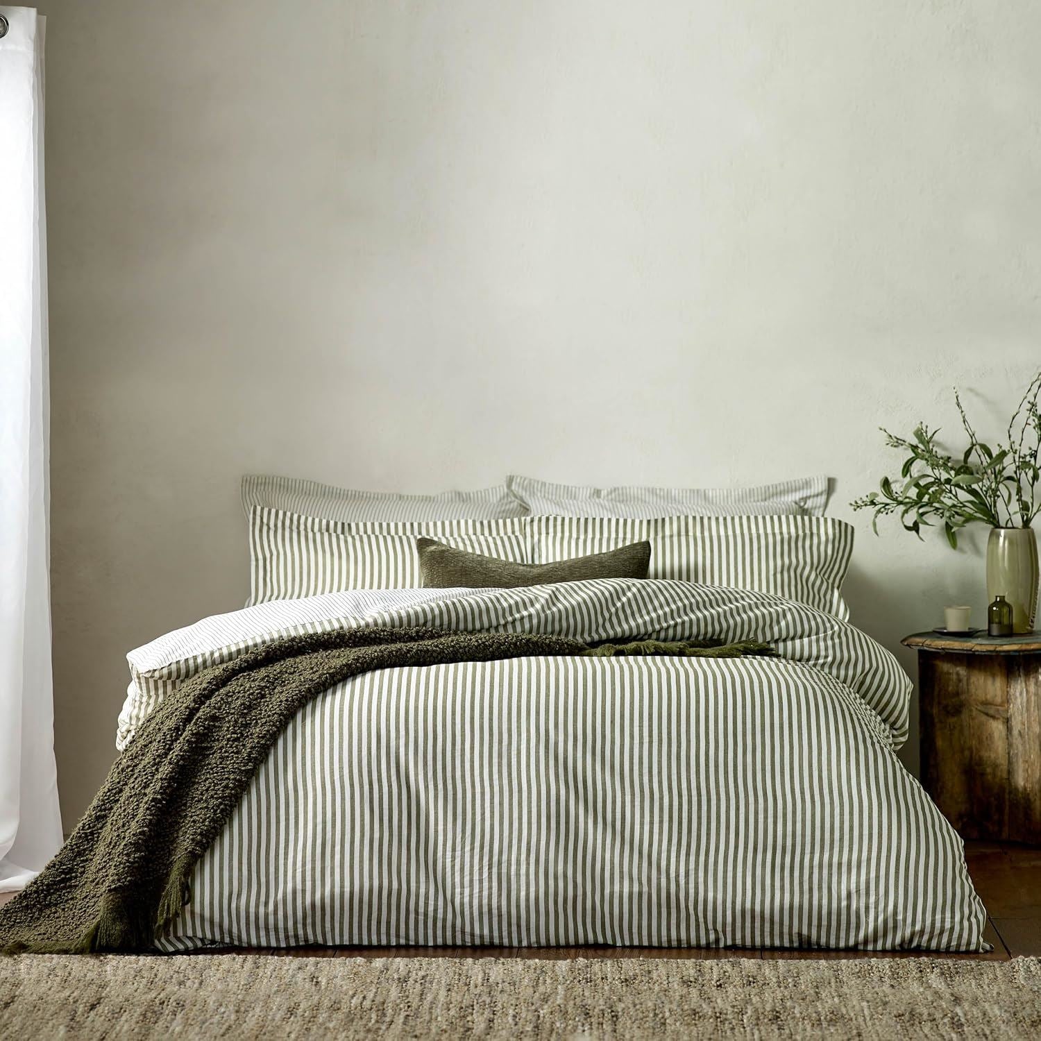 The Linen Yard Hebden Stripe Melange Print 100% Cotton Reversible Duvet Cover Set