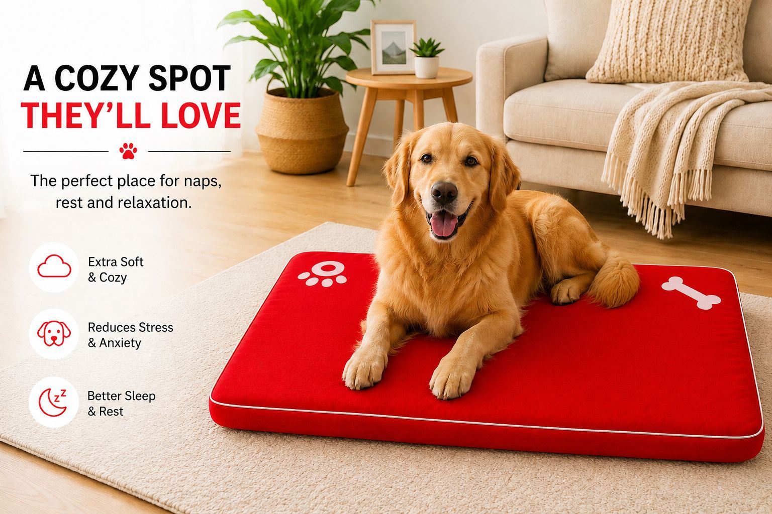 Night Zone Super Soft Bone & Paw Pet Bed Mat