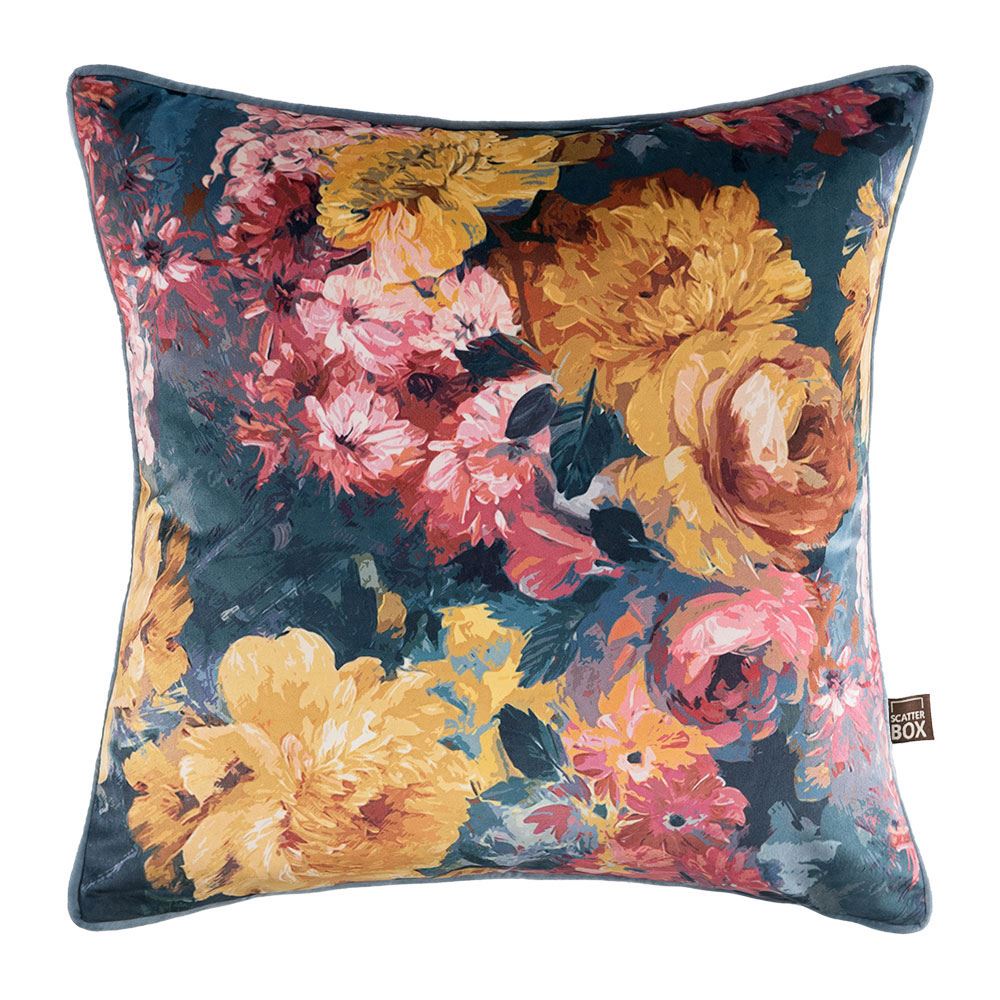 Scatter Box Yves Floral Velvet Piped Edge Feather Filled Cushion