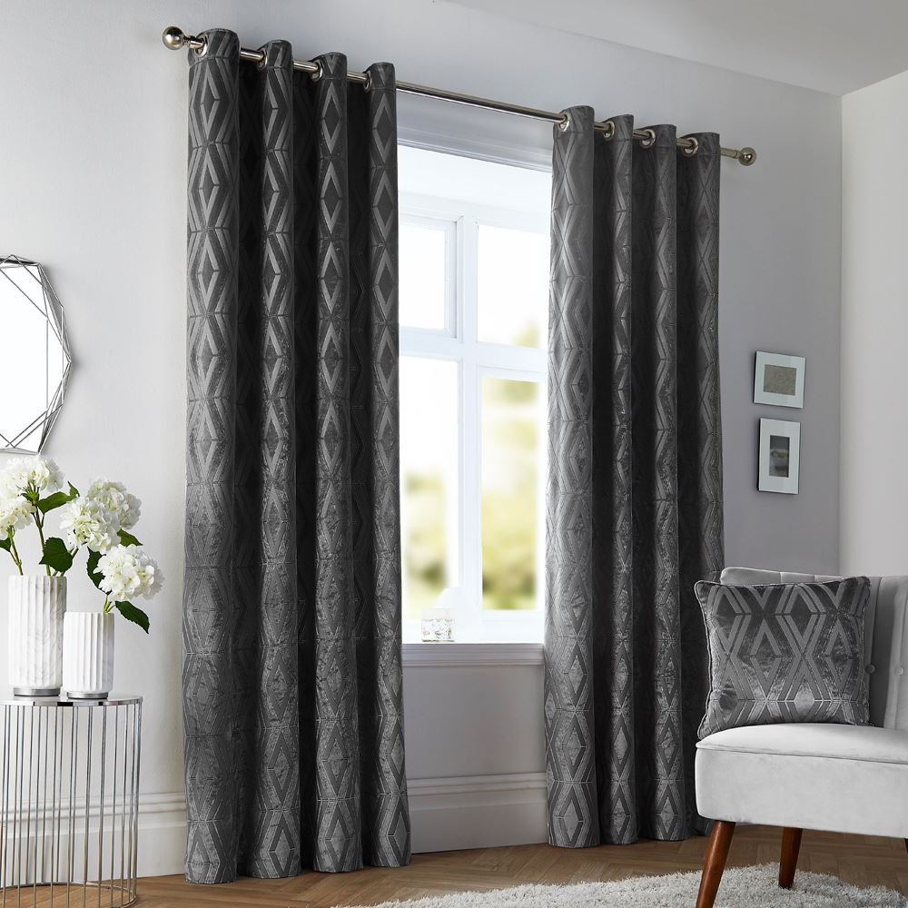 Curtina Marco Geometric Woven Jacquard Eyelet Curtains