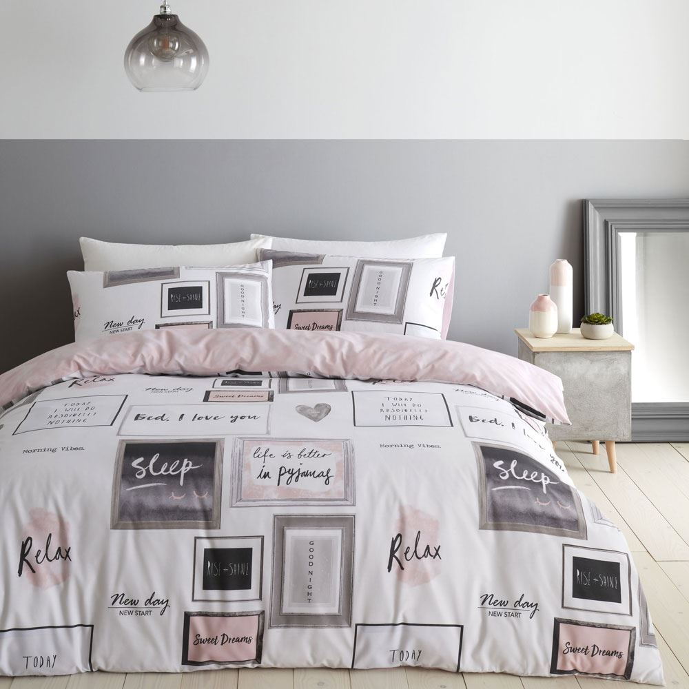 Catherine Lansfield Sleep Dreams Print Reversible Easy Care Duvet Cover Set