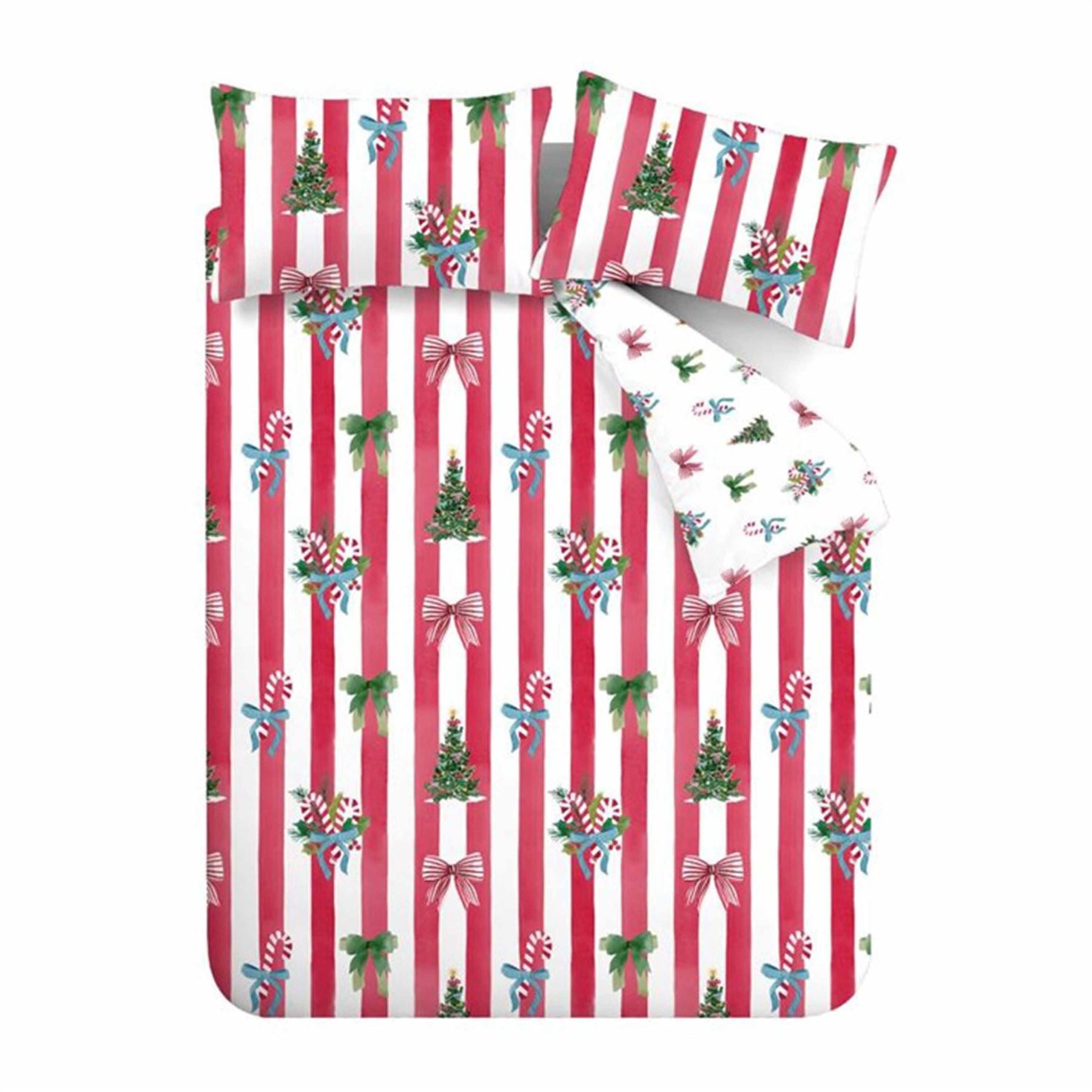 Catherine Lansfield Christmas Stripe Easy Care Reversible Duvet Cover Set