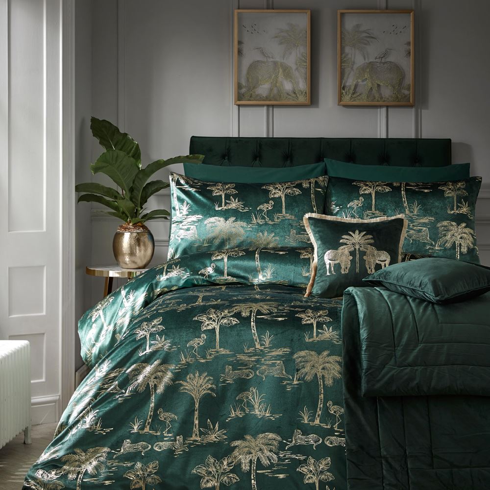 Laurence Llewelyn Bowen Oasis Foil Print Velvet Duvet Cover Set