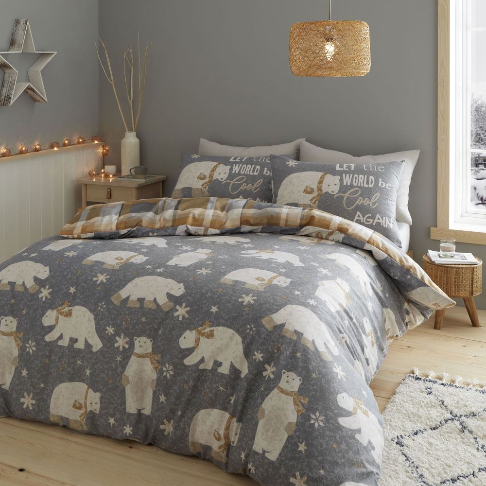 Catherine Lansfield Polar Bear 100% Brushed Cotton Duvet Cover Set