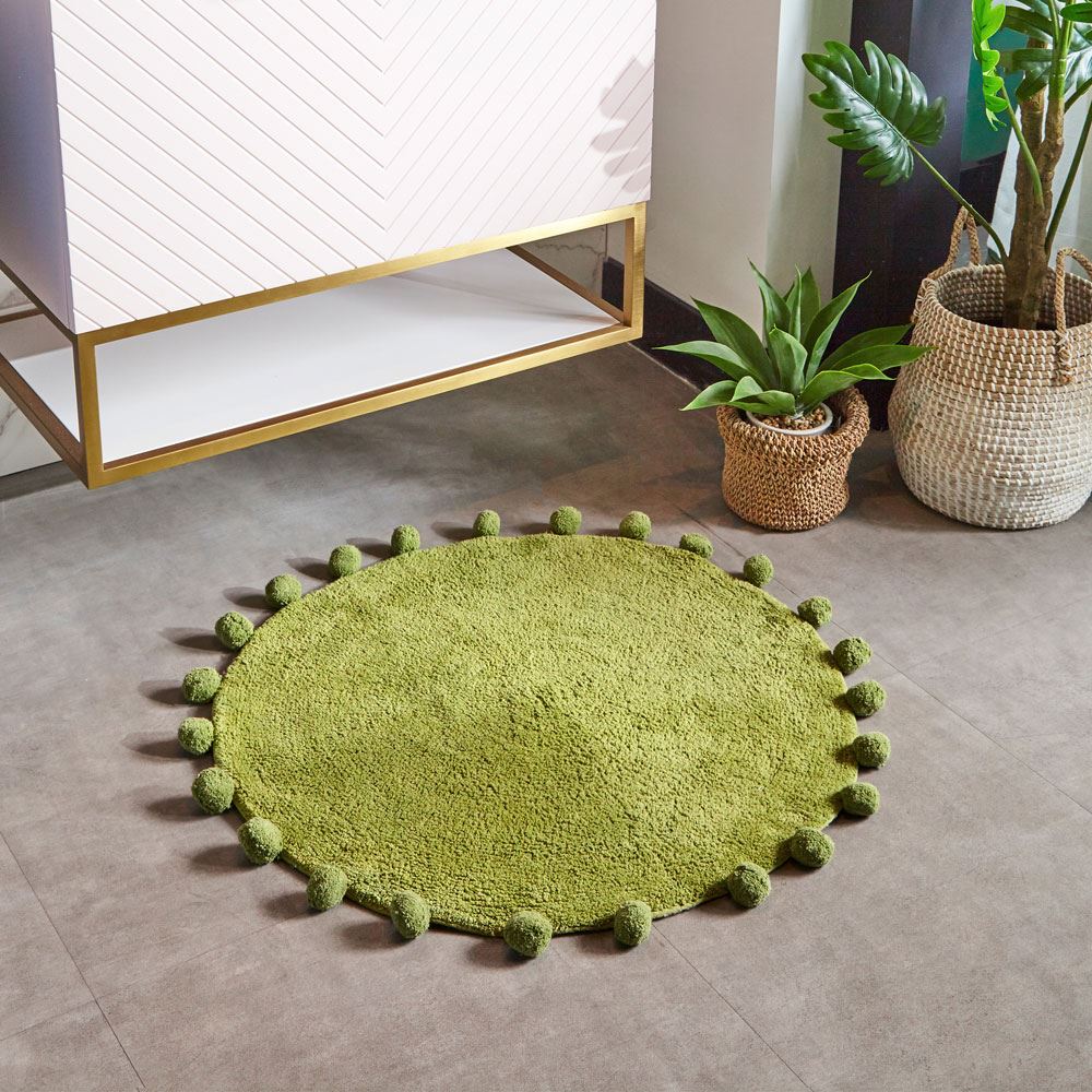 Furn Circle Pom Pom Fringed 100% Cotton Bath Mat