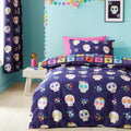Catherine Lansfield Sugar Skull Fiesta Reversible Double Duvet Cover Set with Pillowcases Purple