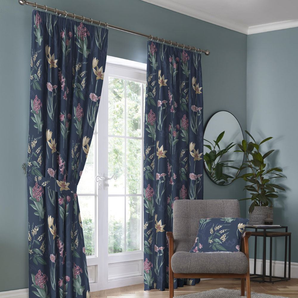 Dreams & Drapes Caberne Heritage Floral Print 100% Cotton Lined Pencil Pleat Curtains