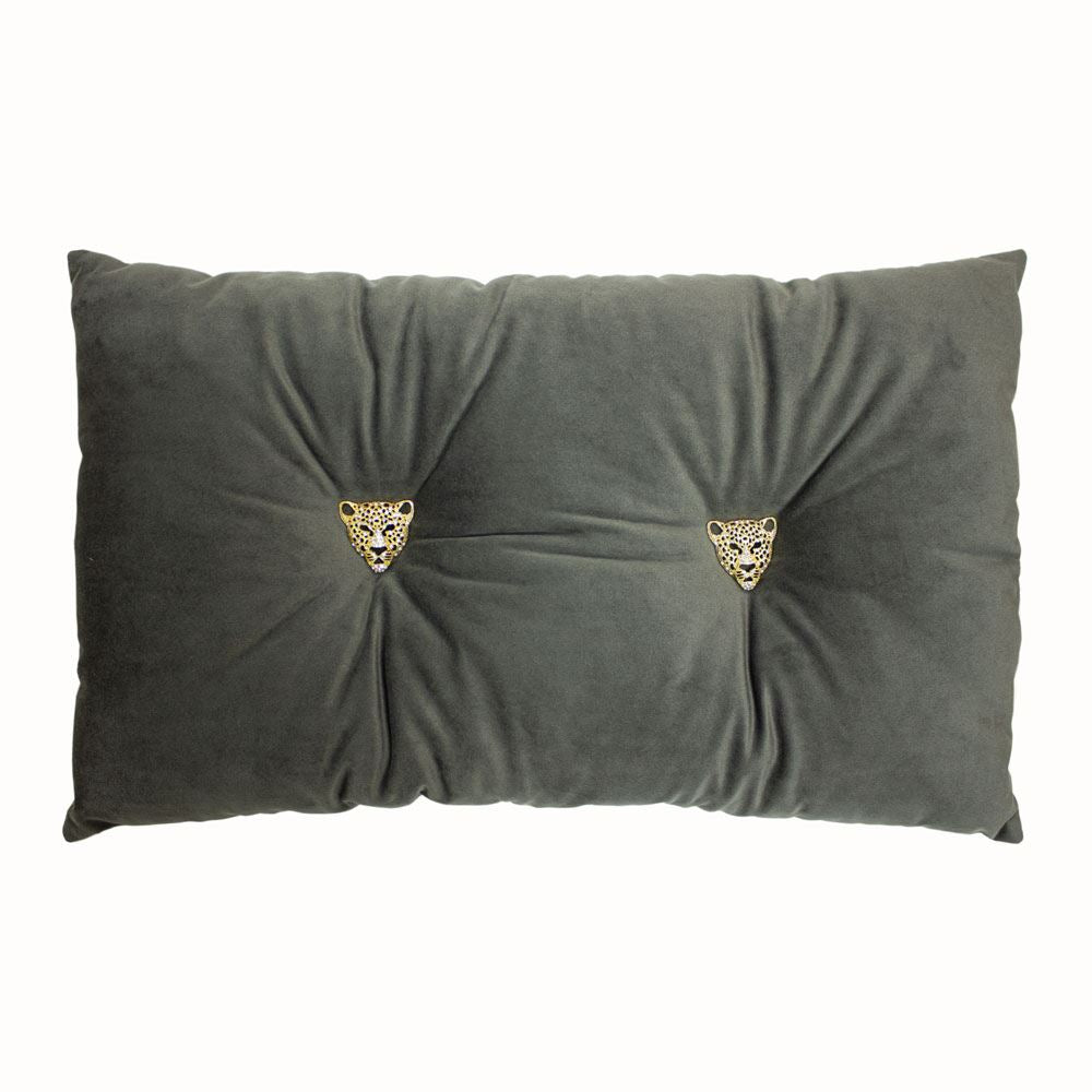Paoletti Panther Bejewelled Buttons Faux Velvet Filled Cushion