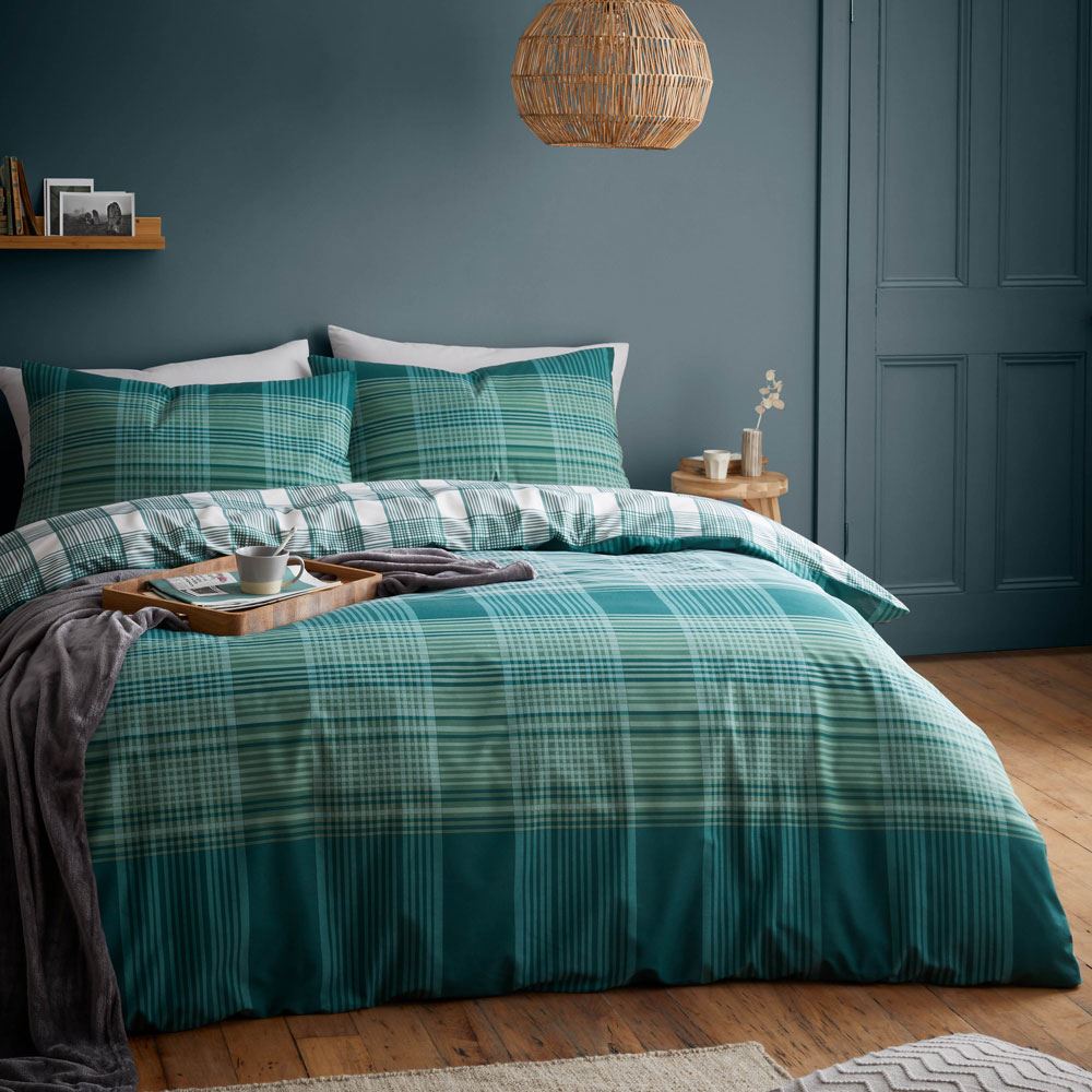 Catherine Lansfield Roxburgh Kelso Check Reversible Easy Care Duvet Cover Set