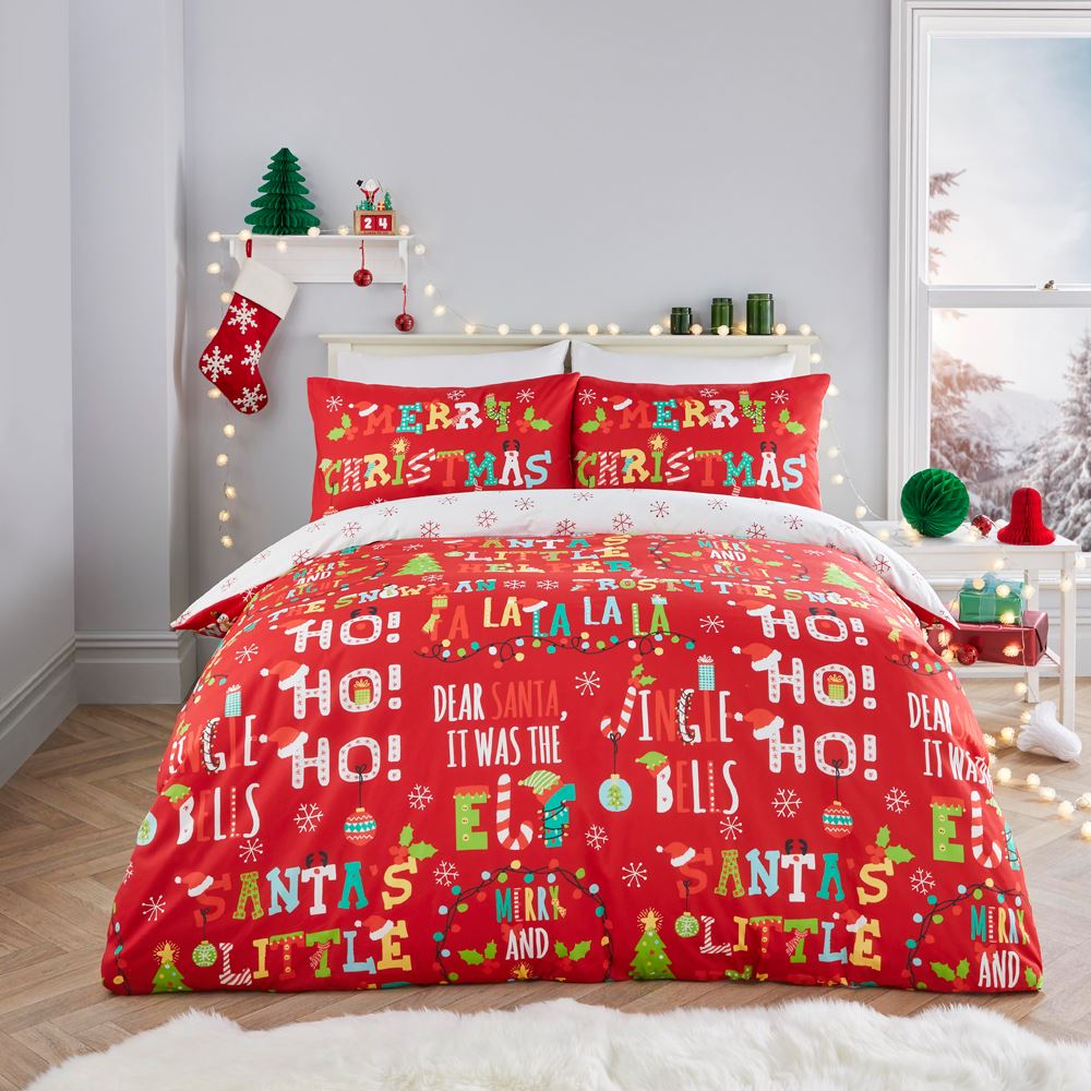Fusion Christmas Santa's Little Helper Cotton Rich Reversible Duvet Cover Set