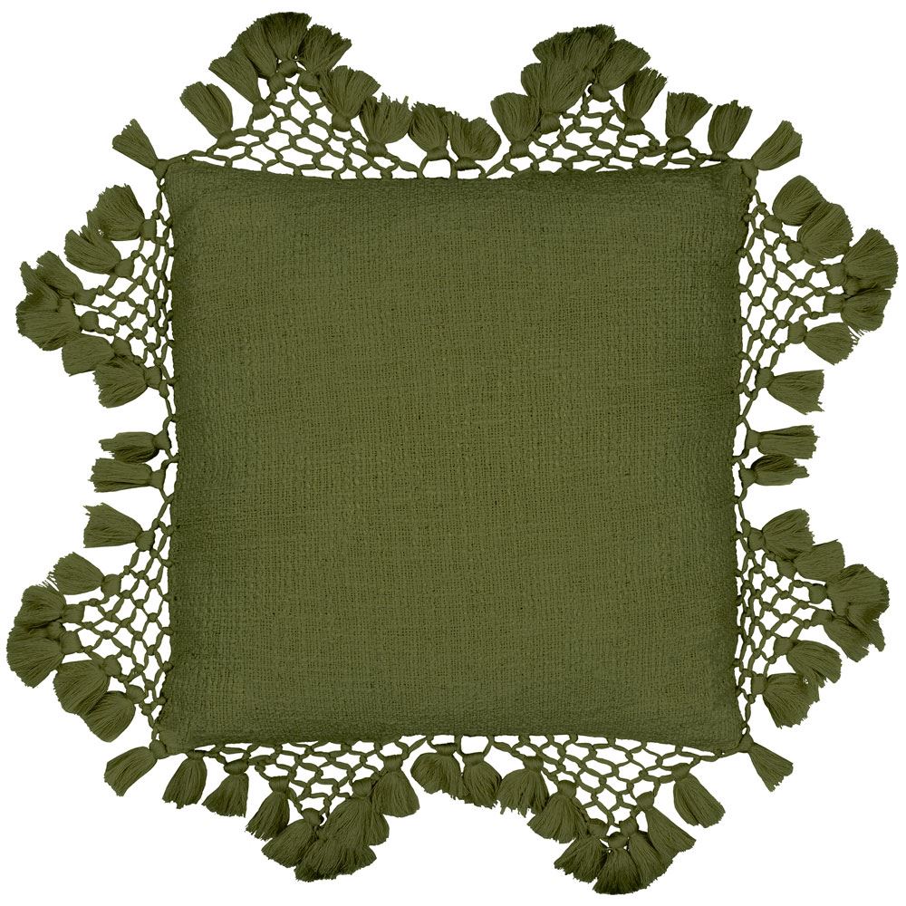 The Linen Yard Anko Marcrame 100% Cotton Tasselled Cushion Cover