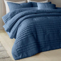 Catherine Lansfield Lennon Stripe Seersucker Quilted 220x220cm Bedspread Blue