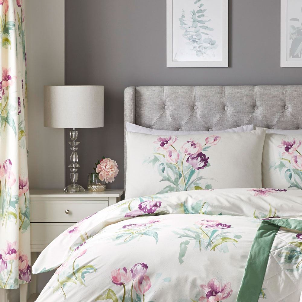 Dreams & Drapes Macy Floral Print Pencil Pleat Lined Curtains