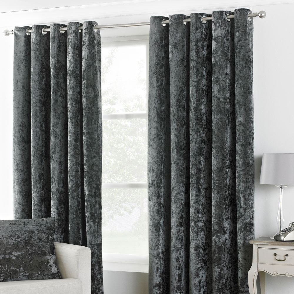 Paoletti Verona Crushed Velvet Lined Eyelet Curtains