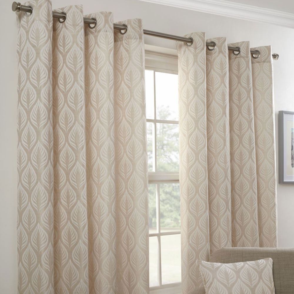 Emma Barclay Kew Leaf Geometric Jacquard Woven Eyelet Lined Curtains, Natural, 66 x 54 Inch