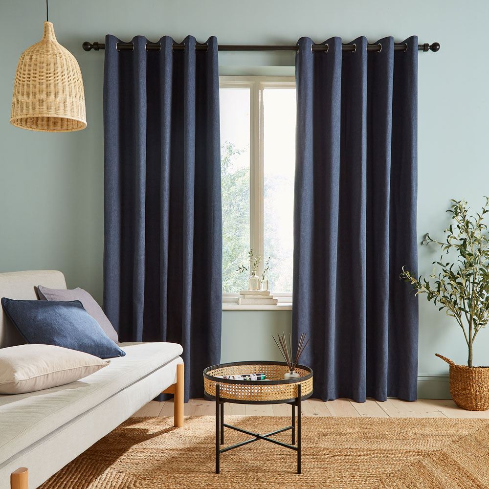 Catherine Lansfield Chambray Yarn Dyed 100% Cotton Eyelet Curtains
