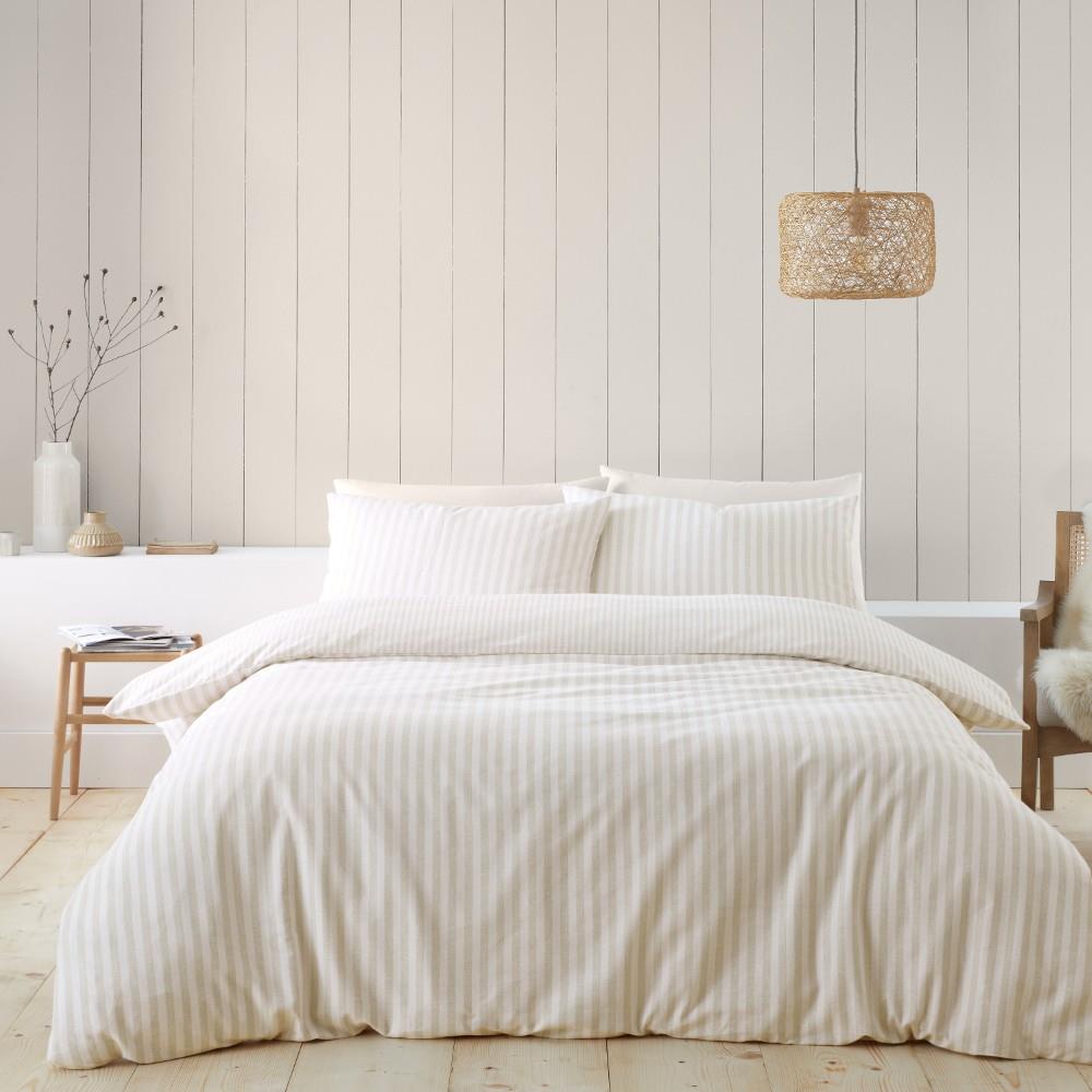 Catherine Lansfield Stripe 100% Brushed Cotton Reversible Duvet Cover Set