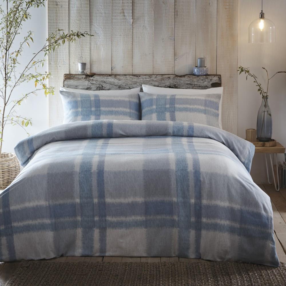 Appletree Hygge Verbier Check 100% Brushed Cotton Duvet Cover Set, Blue, Single