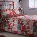 Portfolio Christmas Ho Ho Ho Patchwork Reversible Duvet Cover Set, Red, Super King