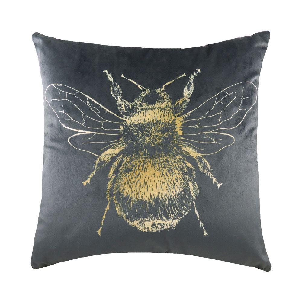 Evans Lichfield Gold Bee Faux Velvet Cushion Cover