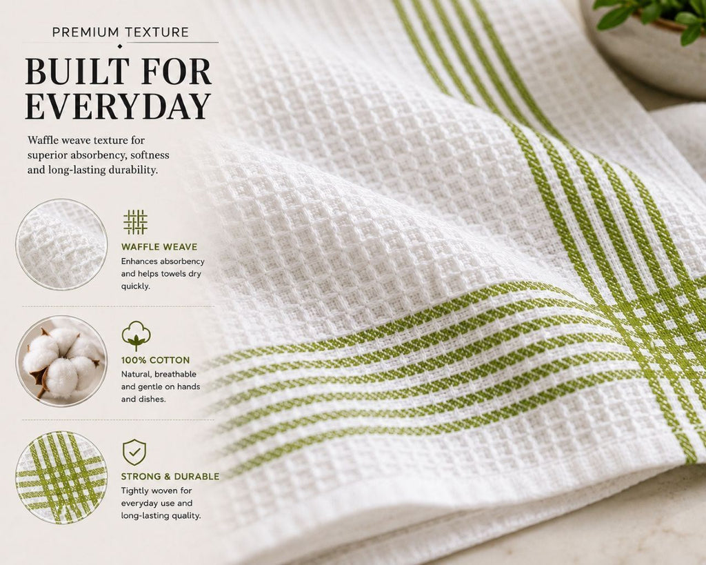 Night Zone Waffle Tea Towels 2 Pack, 100% Cotton