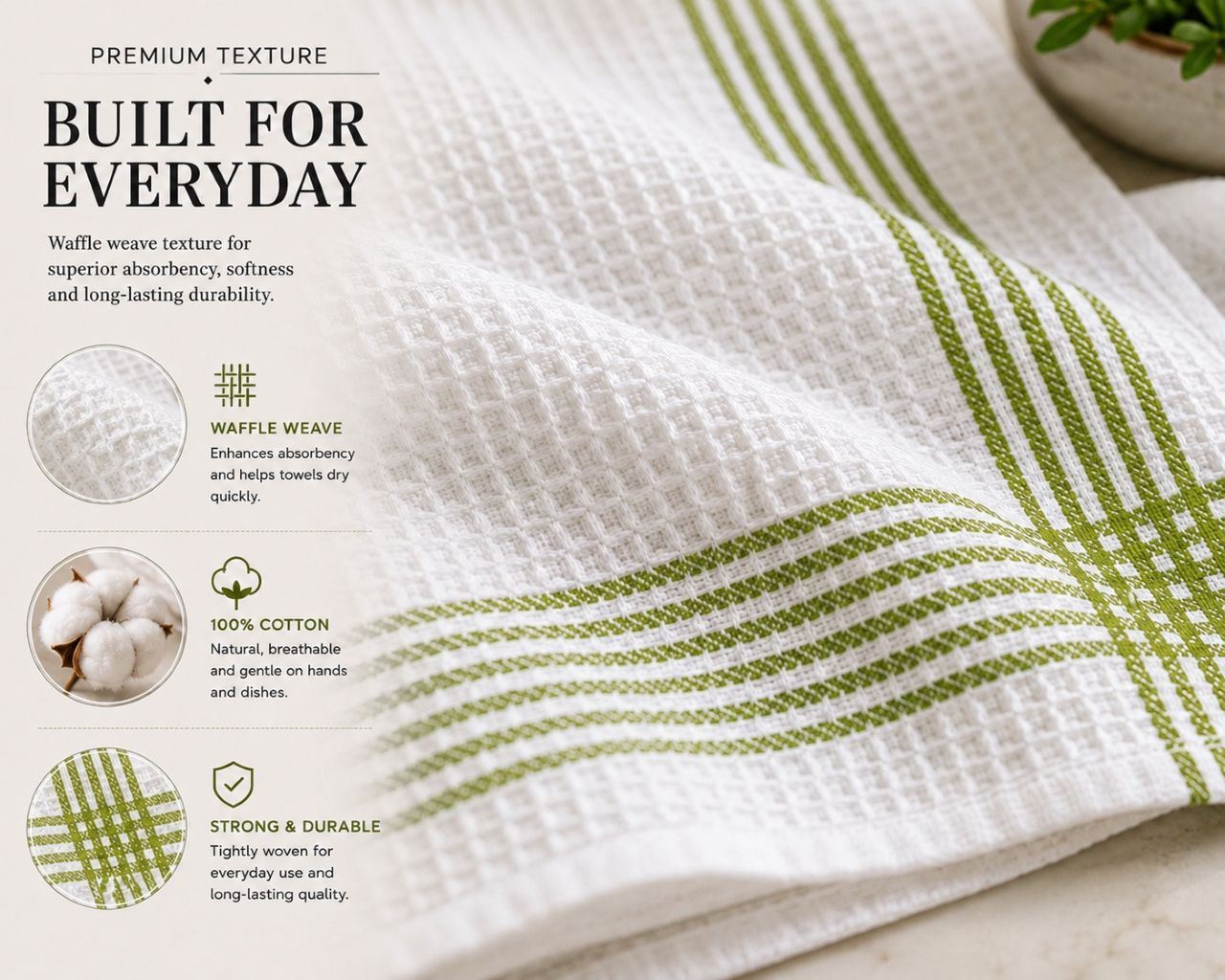 Night Zone Waffle Tea Towels 2 Pack, 100% Cotton