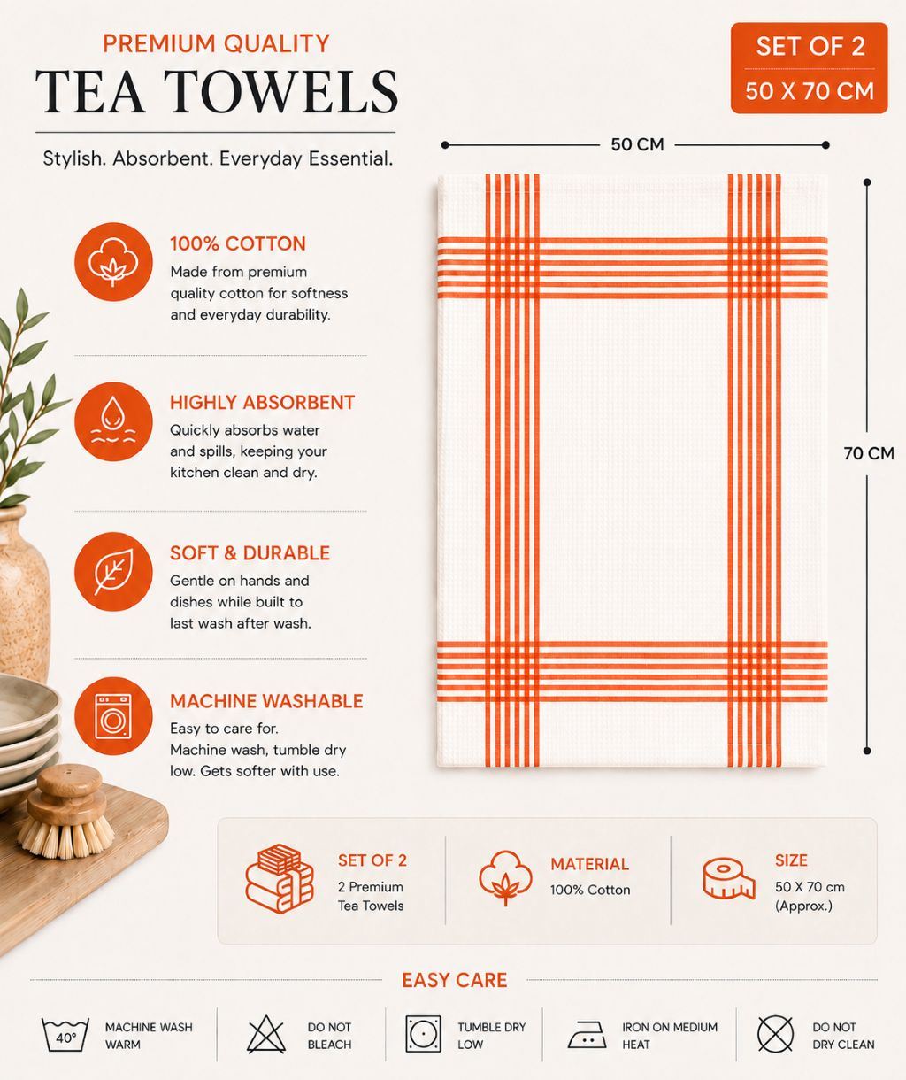 Night Zone Waffle Tea Towels 2 Pack, 100% Cotton