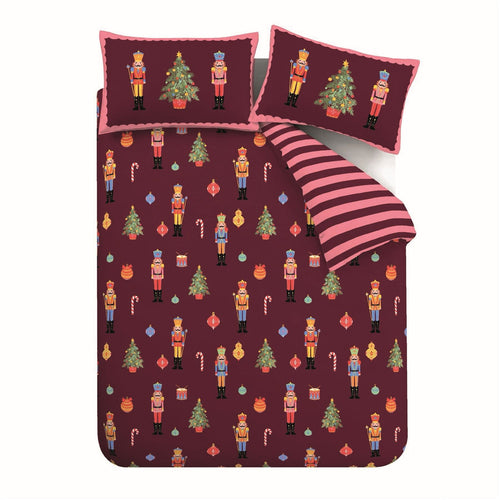 Catherine Lansfield Christmas Nutcracker Stripe Easy Care Reversible Duvet Cover Set