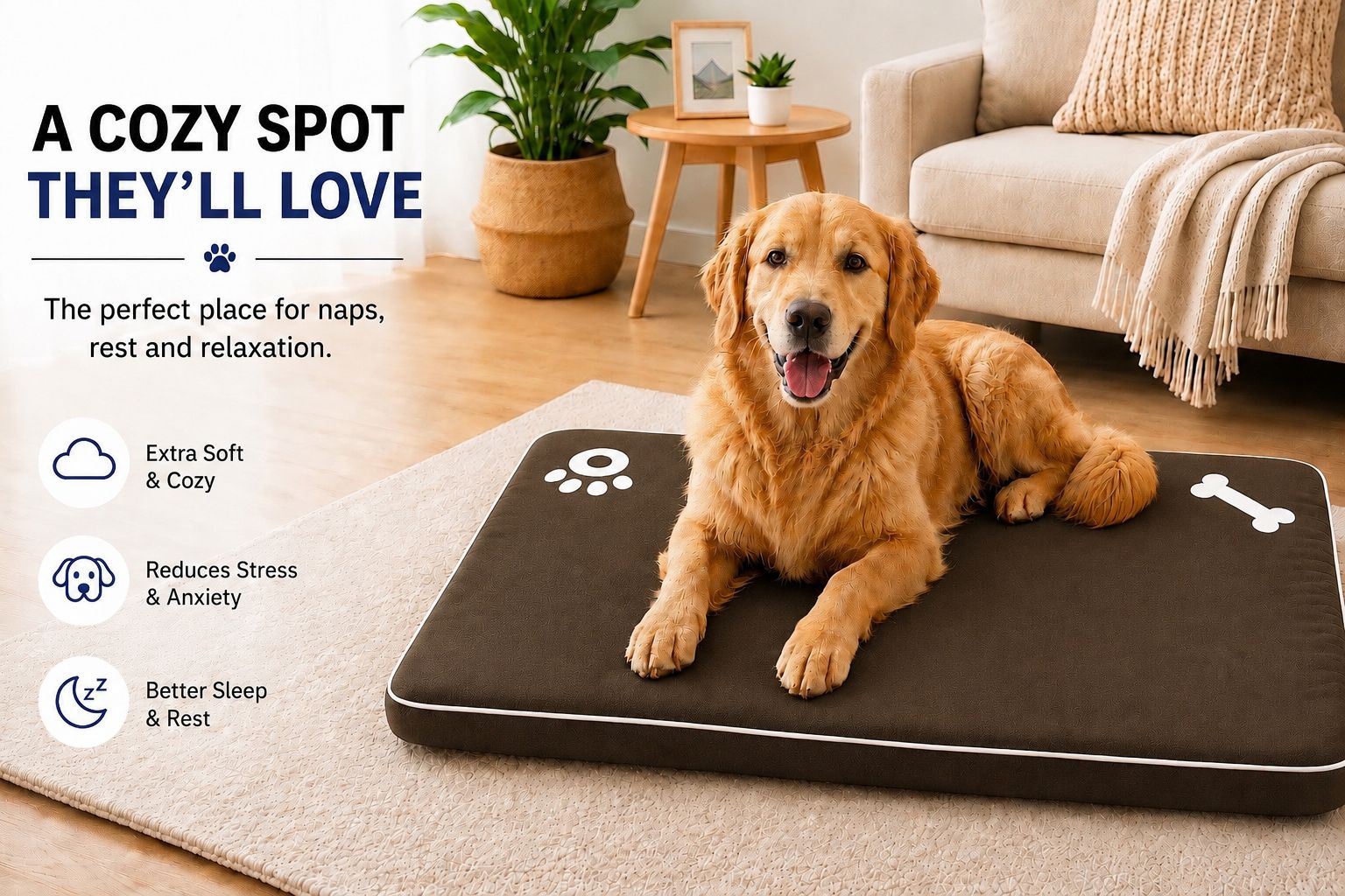 Night Zone Super Soft Bone & Paw Pet Bed Mat