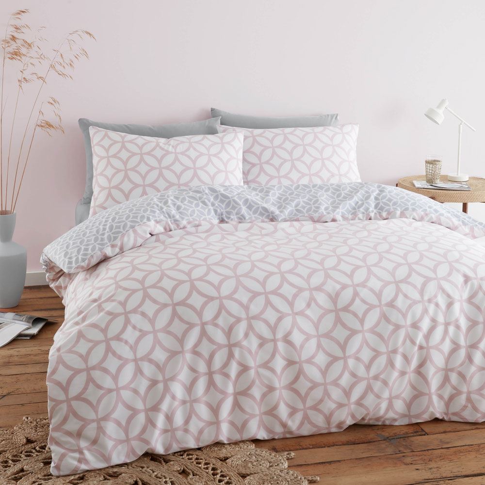 Catherine Lansfield Simplicity Geo Trellis Geometric Reversible Easy Care Duvet Cover Set