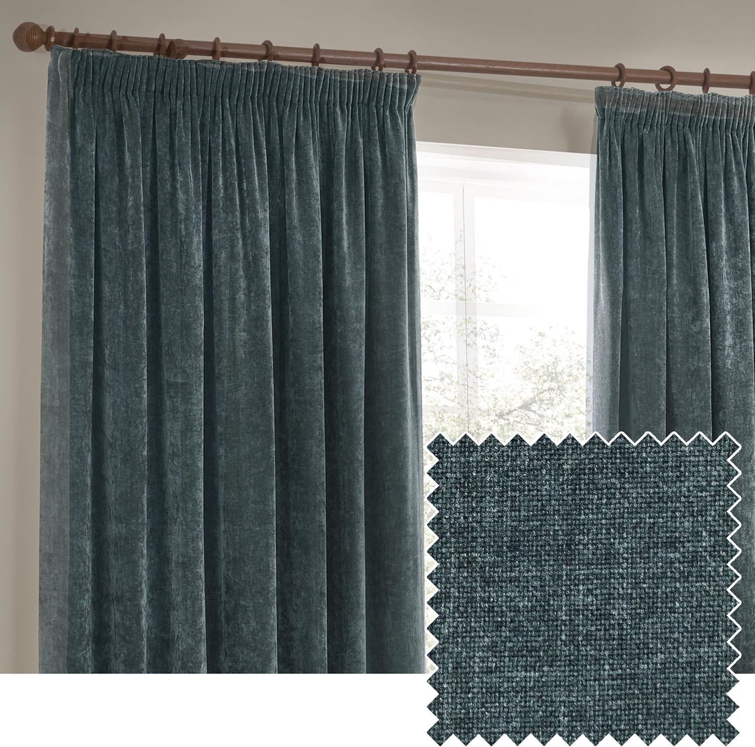 Yard Heavy Chenille Velvet Blackout Pencil Pleat Lined Curtains