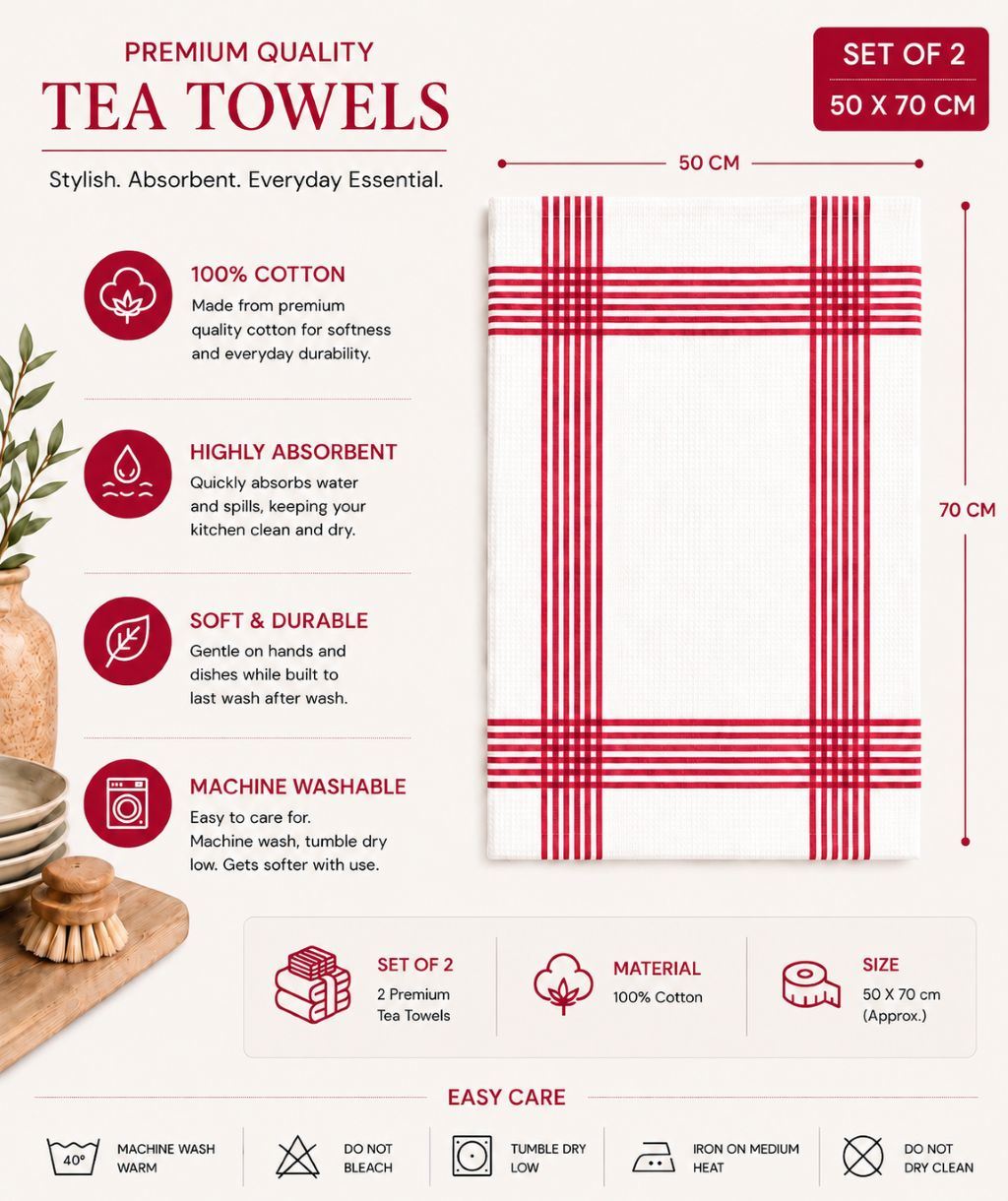 Night Zone Waffle Tea Towels 2 Pack, 100% Cotton