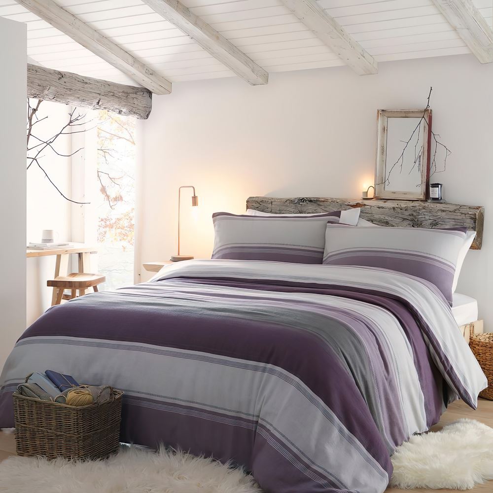 Fusion Betley Stripes 100% Brushed Cotton Reversible Duvet Cover Set