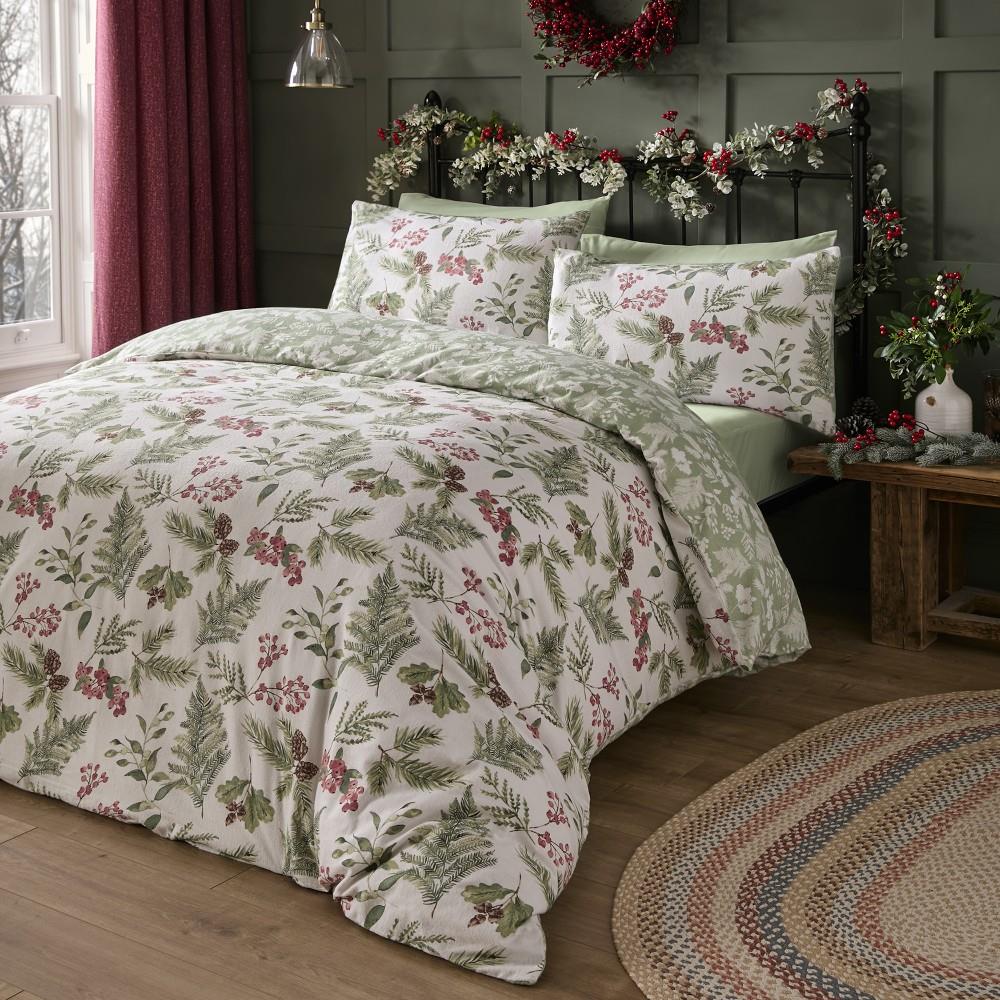 Dreams & Drapes Lodge Winter Sprigs 100% Brushed Cotton Duvet Cover Set