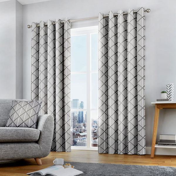Fusion Brooklyn Geometric 100% Cotton Eyelet Lined Curtains