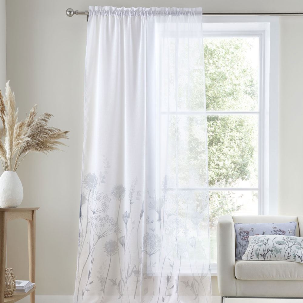Catherine Lansfield Meadowsweet Floral Tab Top Voile Curtain Panel