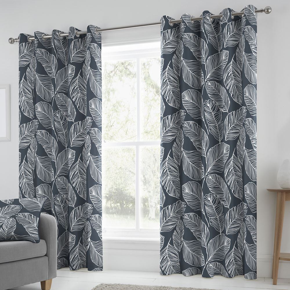 Fusion Matteo Botanical Palm Leaf Print 100% Cotton Eyelet Lined Curtains