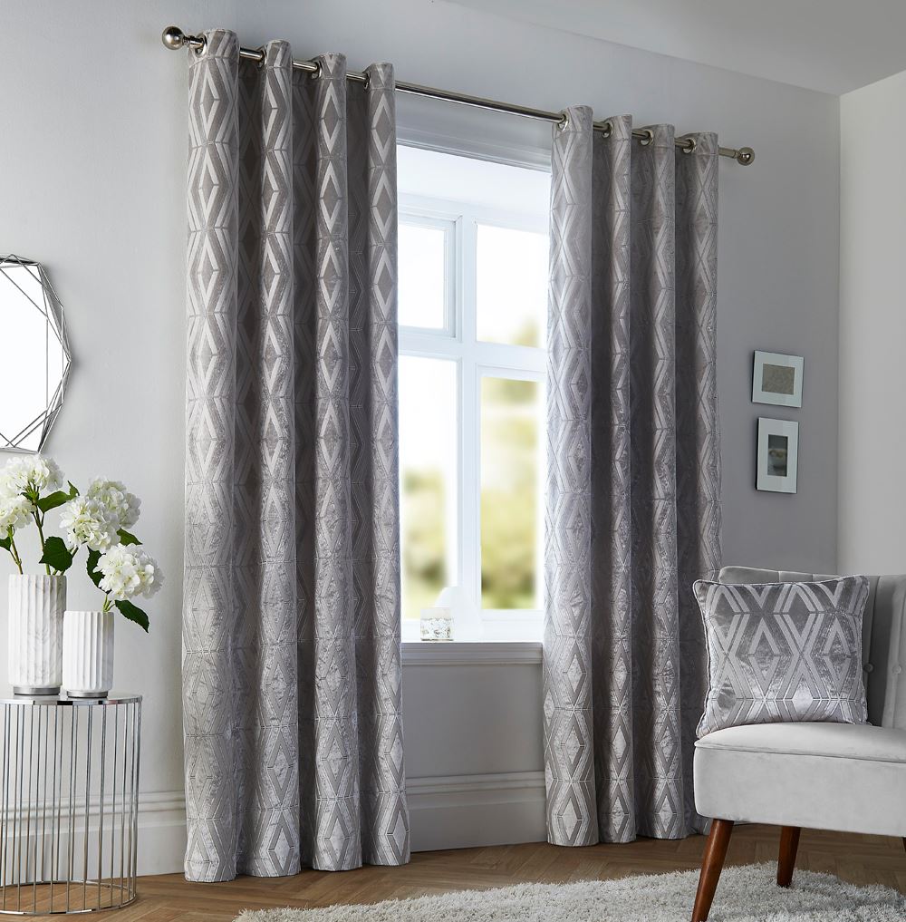 Curtina Marco Geometric Woven Jacquard Eyelet Curtains