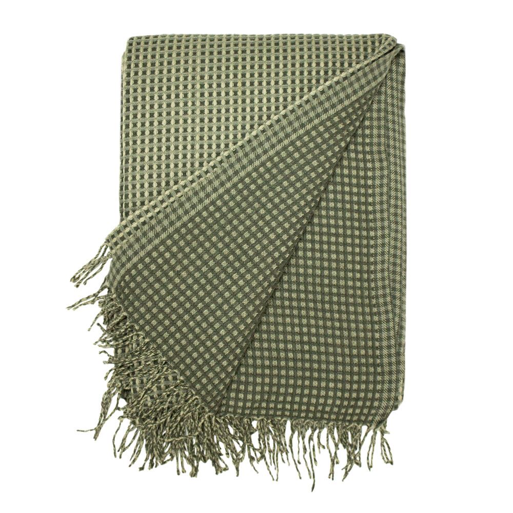 Furn Rowan Knitted Woven Waffle Fringed Throw