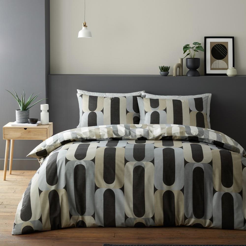Fusion Orea Retro Geometric Easycare Reversible Duvet Cover Set