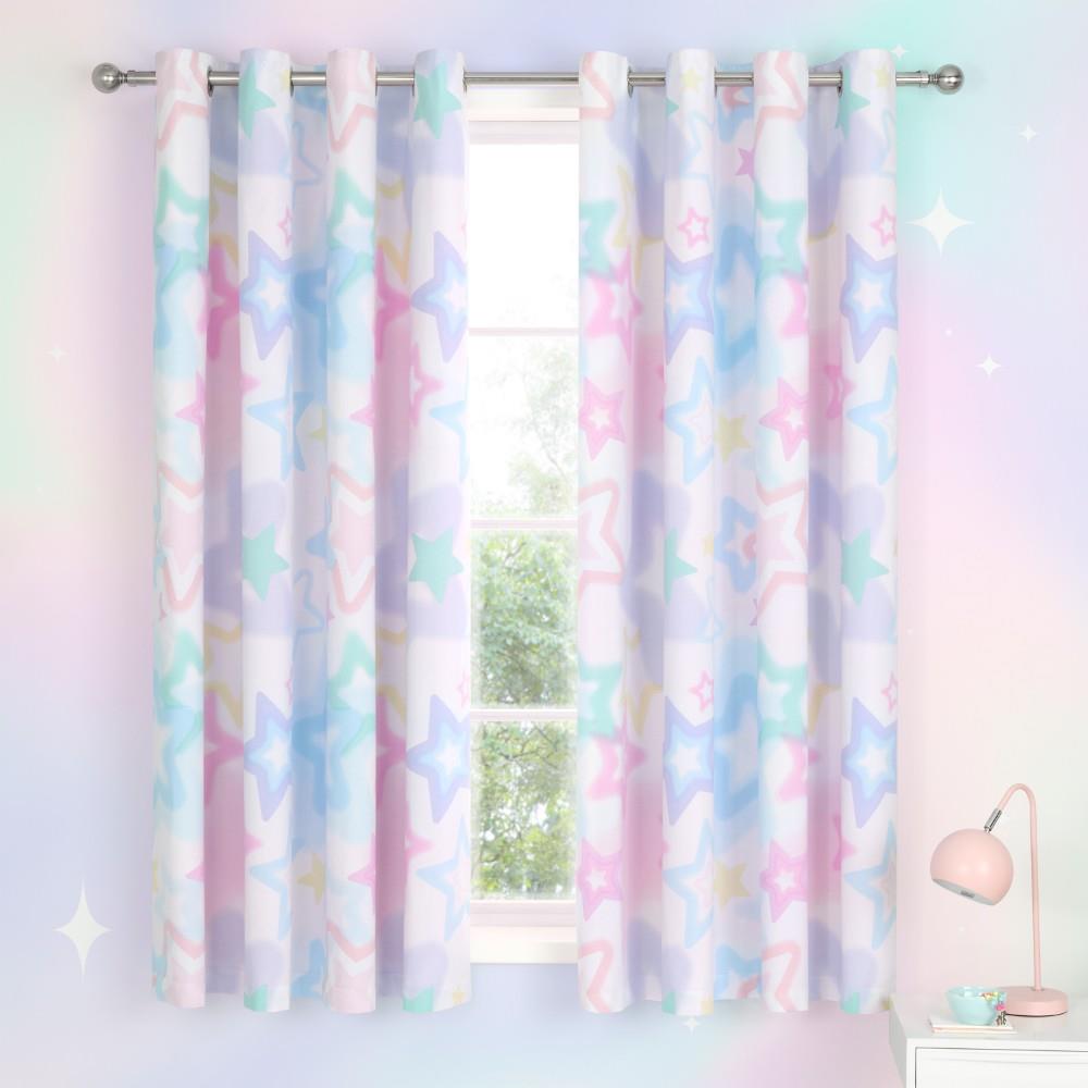 Catherine Lansfield Ombre Stars 66x72 Inch Fully Reversible Eyelet Curtains Two Panels White