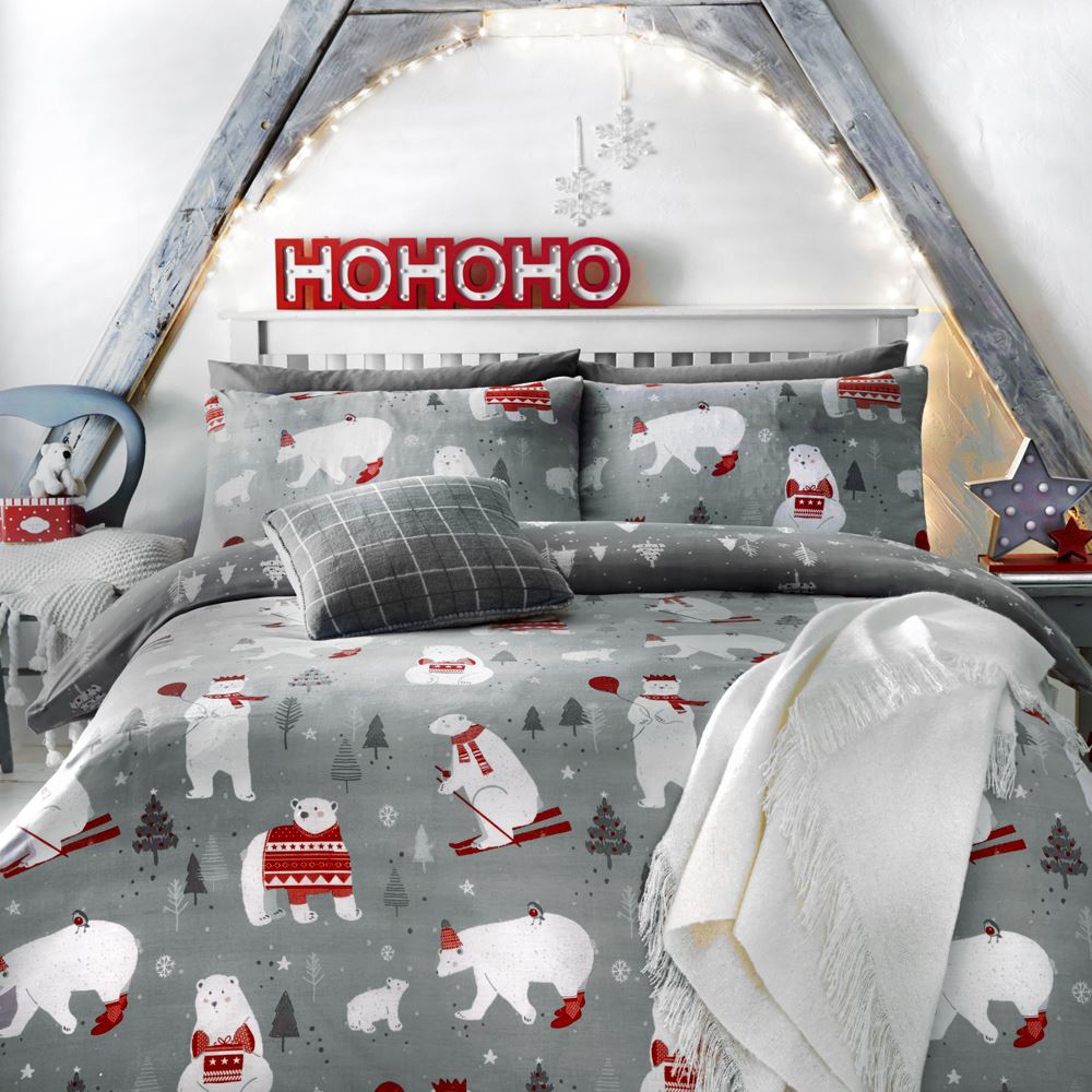 Bedlam Christmas Polar Bears Easy Care Reversible Duvet Cover Set