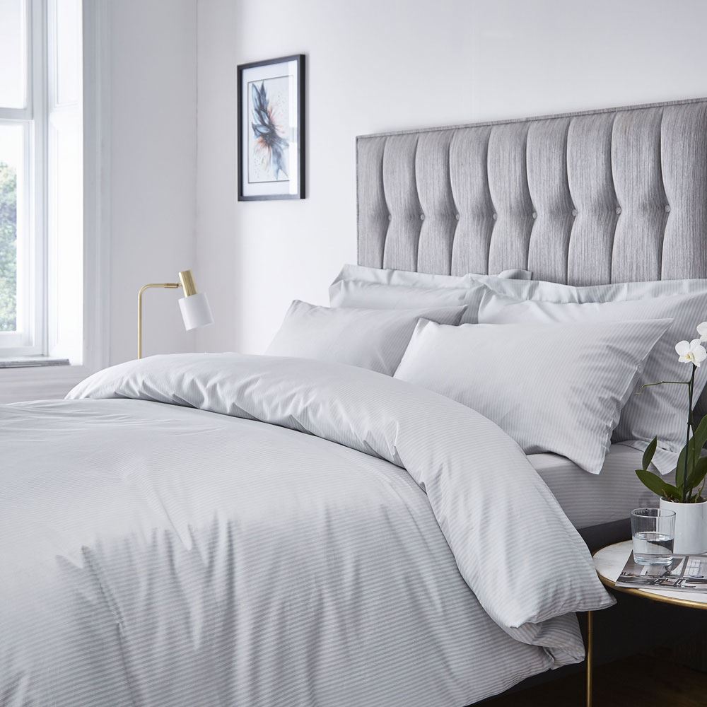 Catherine Lansfield Platinum Satin Stripe 300 Thread Count Duvet Cover Set