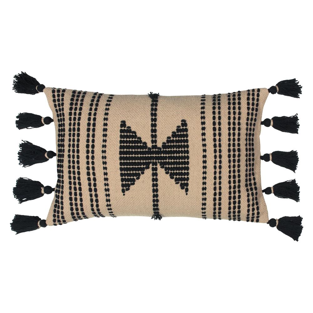 Furn Sagar Stitched Geometric 100% Cotton Tasselled Cushion Cover